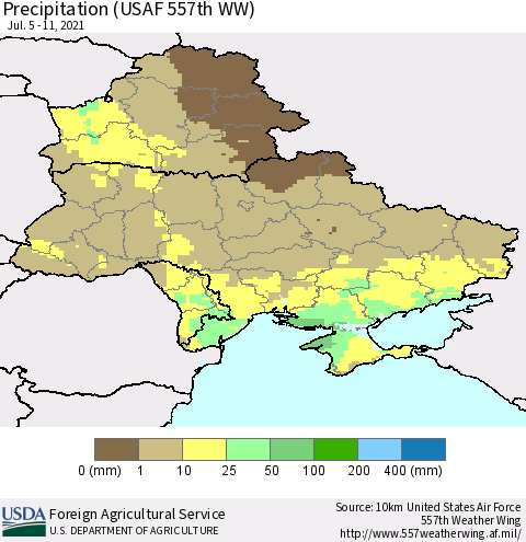 Ukraine, Moldova and Belarus Precipitation (USAF 557th WW) Thematic Map For 7/5/2021 - 7/11/2021