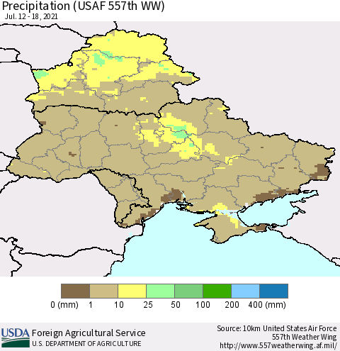 Ukraine, Moldova and Belarus Precipitation (USAF 557th WW) Thematic Map For 7/12/2021 - 7/18/2021