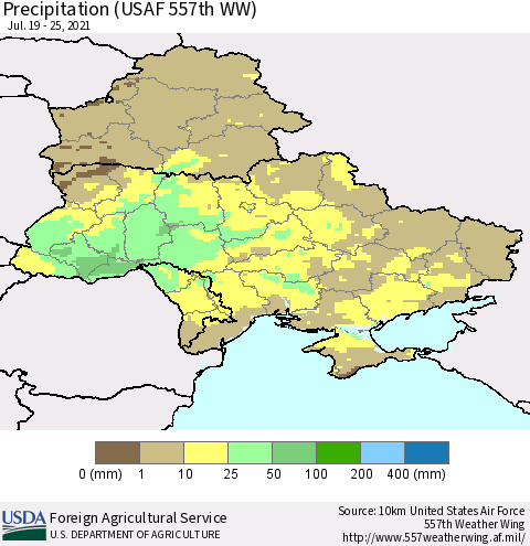 Ukraine, Moldova and Belarus Precipitation (USAF 557th WW) Thematic Map For 7/19/2021 - 7/25/2021