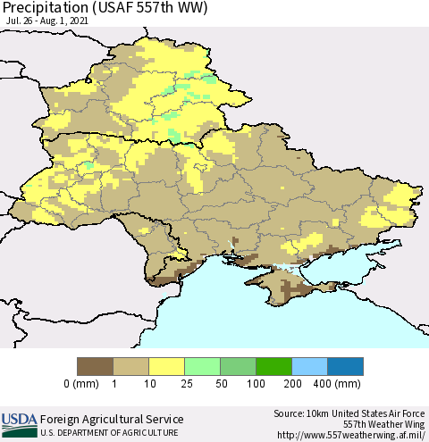 Ukraine, Moldova and Belarus Precipitation (USAF 557th WW) Thematic Map For 7/26/2021 - 8/1/2021