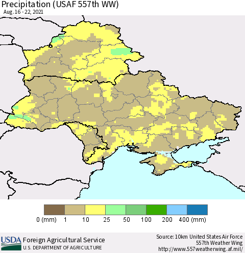 Ukraine, Moldova and Belarus Precipitation (USAF 557th WW) Thematic Map For 8/16/2021 - 8/22/2021