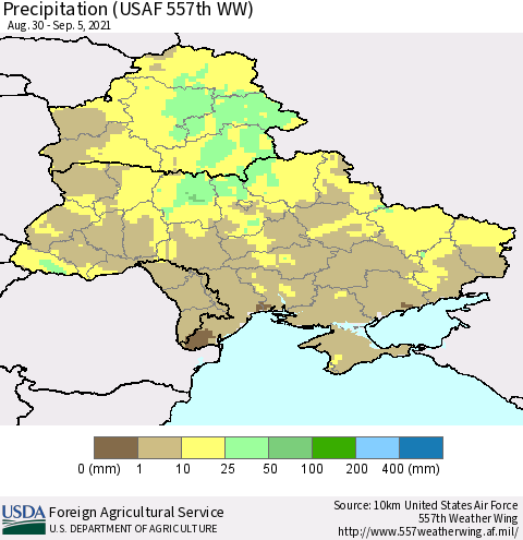 Ukraine, Moldova and Belarus Precipitation (USAF 557th WW) Thematic Map For 8/30/2021 - 9/5/2021