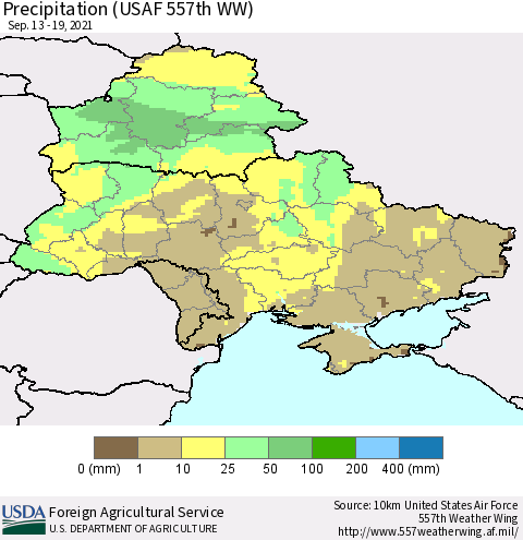 Ukraine, Moldova and Belarus Precipitation (USAF 557th WW) Thematic Map For 9/13/2021 - 9/19/2021