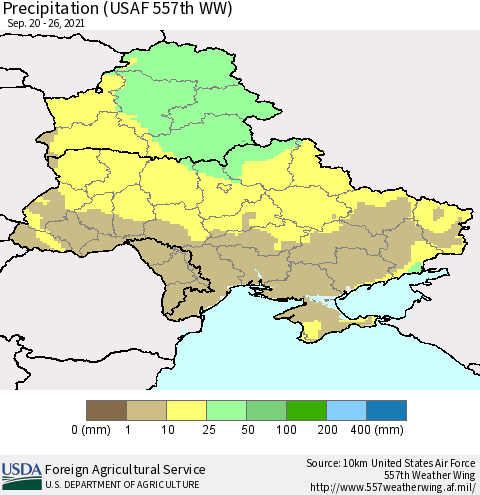 Ukraine, Moldova and Belarus Precipitation (USAF 557th WW) Thematic Map For 9/20/2021 - 9/26/2021