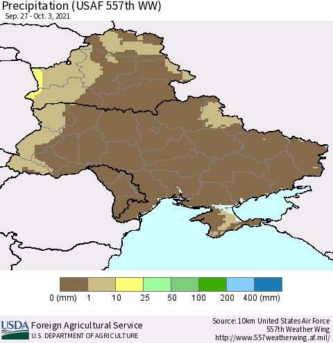 Ukraine, Moldova and Belarus Precipitation (USAF 557th WW) Thematic Map For 9/27/2021 - 10/3/2021