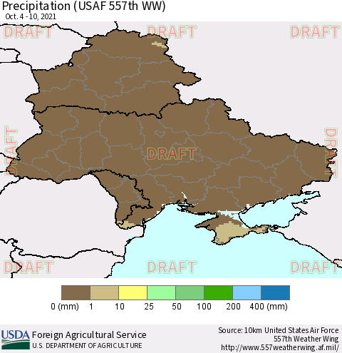 Ukraine, Moldova and Belarus Precipitation (USAF 557th WW) Thematic Map For 10/4/2021 - 10/10/2021
