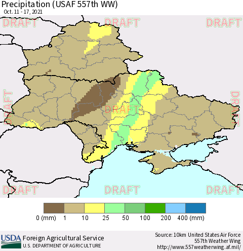 Ukraine, Moldova and Belarus Precipitation (USAF 557th WW) Thematic Map For 10/11/2021 - 10/17/2021