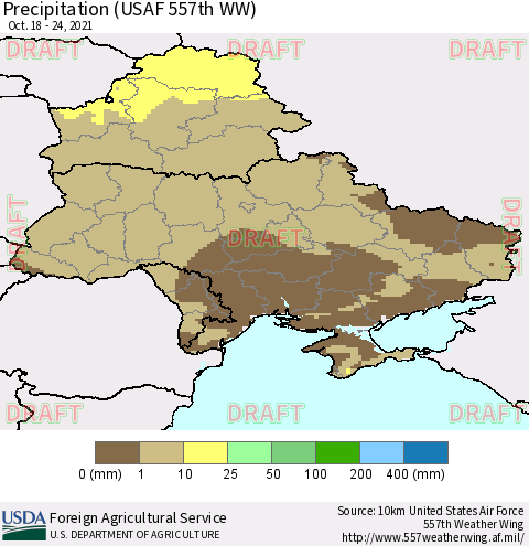 Ukraine, Moldova and Belarus Precipitation (USAF 557th WW) Thematic Map For 10/18/2021 - 10/24/2021