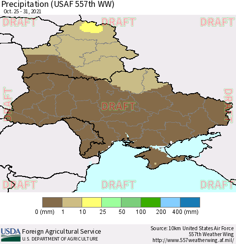 Ukraine, Moldova and Belarus Precipitation (USAF 557th WW) Thematic Map For 10/25/2021 - 10/31/2021