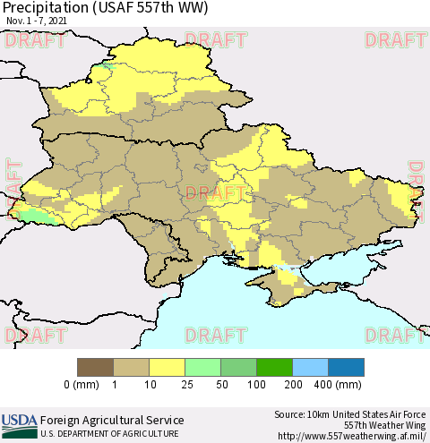 Ukraine, Moldova and Belarus Precipitation (USAF 557th WW) Thematic Map For 11/1/2021 - 11/7/2021