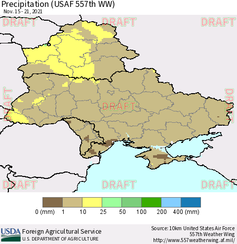 Ukraine, Moldova and Belarus Precipitation (USAF 557th WW) Thematic Map For 11/15/2021 - 11/21/2021