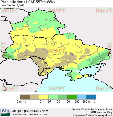 Ukraine, Moldova and Belarus Precipitation (USAF 557th WW) Thematic Map For 11/29/2021 - 12/5/2021