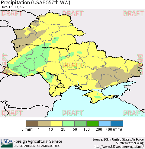 Ukraine, Moldova and Belarus Precipitation (USAF 557th WW) Thematic Map For 12/13/2021 - 12/19/2021