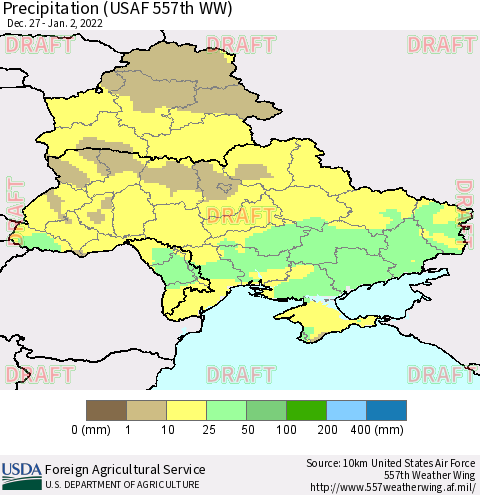 Ukraine, Moldova and Belarus Precipitation (USAF 557th WW) Thematic Map For 12/27/2021 - 1/2/2022