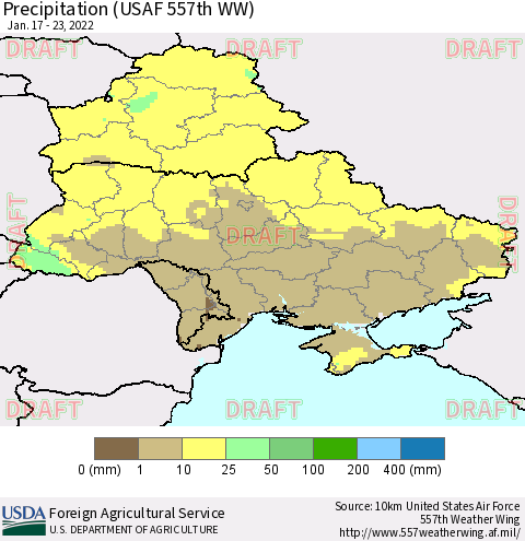 Ukraine, Moldova and Belarus Precipitation (USAF 557th WW) Thematic Map For 1/17/2022 - 1/23/2022