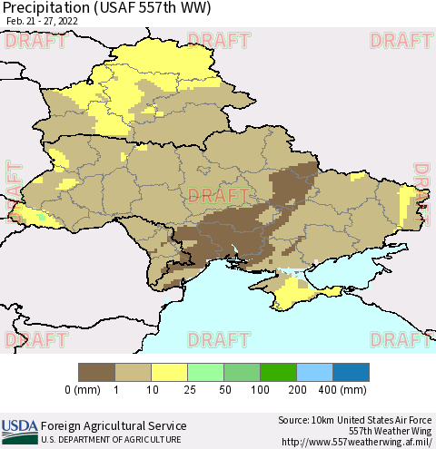 Ukraine, Moldova and Belarus Precipitation (USAF 557th WW) Thematic Map For 2/21/2022 - 2/27/2022