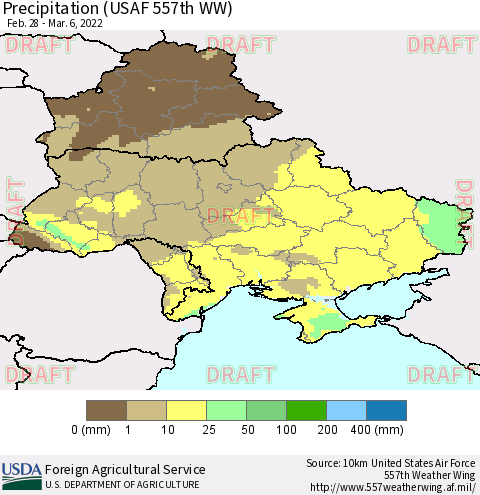 Ukraine, Moldova and Belarus Precipitation (USAF 557th WW) Thematic Map For 2/28/2022 - 3/6/2022