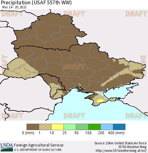 Ukraine, Moldova and Belarus Precipitation (USAF 557th WW) Thematic Map For 3/14/2022 - 3/20/2022