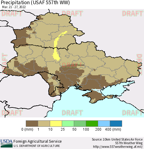 Ukraine, Moldova and Belarus Precipitation (USAF 557th WW) Thematic Map For 3/21/2022 - 3/27/2022