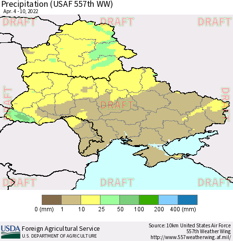Ukraine, Moldova and Belarus Precipitation (USAF 557th WW) Thematic Map For 4/4/2022 - 4/10/2022
