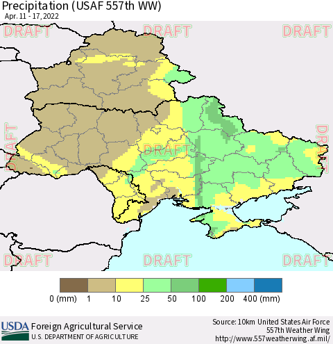 Ukraine, Moldova and Belarus Precipitation (USAF 557th WW) Thematic Map For 4/11/2022 - 4/17/2022