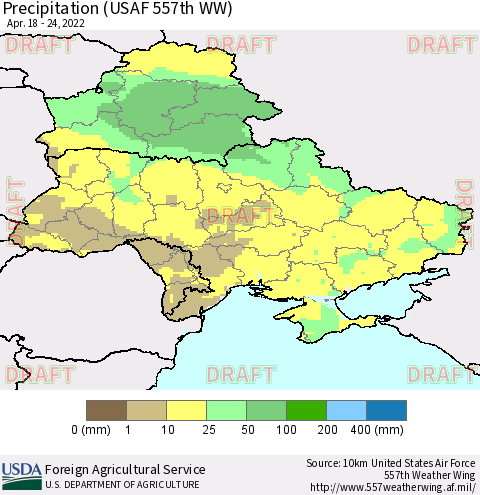 Ukraine, Moldova and Belarus Precipitation (USAF 557th WW) Thematic Map For 4/18/2022 - 4/24/2022