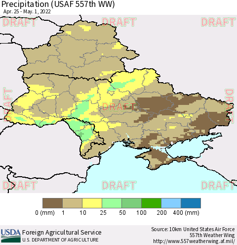 Ukraine, Moldova and Belarus Precipitation (USAF 557th WW) Thematic Map For 4/25/2022 - 5/1/2022