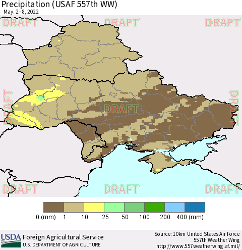 Ukraine, Moldova and Belarus Precipitation (USAF 557th WW) Thematic Map For 5/2/2022 - 5/8/2022