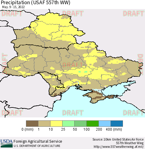 Ukraine, Moldova and Belarus Precipitation (USAF 557th WW) Thematic Map For 5/9/2022 - 5/15/2022