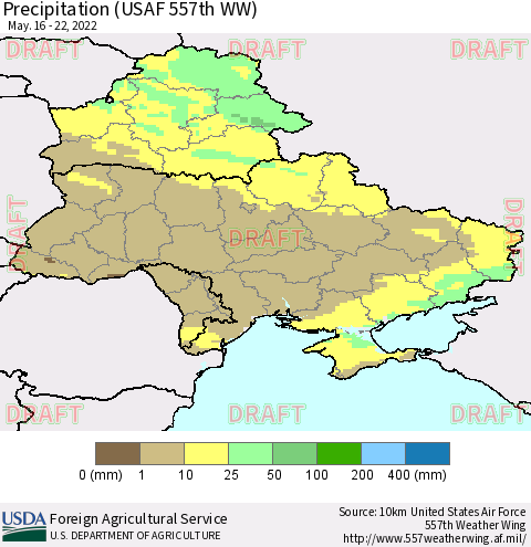 Ukraine, Moldova and Belarus Precipitation (USAF 557th WW) Thematic Map For 5/16/2022 - 5/22/2022