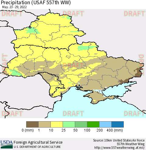 Ukraine, Moldova and Belarus Precipitation (USAF 557th WW) Thematic Map For 5/23/2022 - 5/29/2022