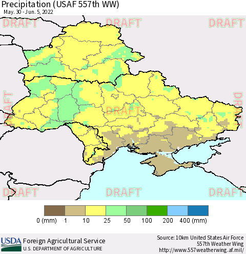 Ukraine, Moldova and Belarus Precipitation (USAF 557th WW) Thematic Map For 5/30/2022 - 6/5/2022