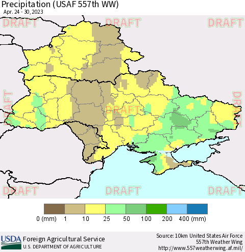Ukraine, Moldova and Belarus Precipitation (USAF 557th WW) Thematic Map For 4/24/2023 - 4/30/2023