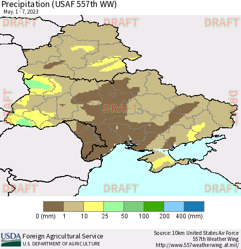 Ukraine, Moldova and Belarus Precipitation (USAF 557th WW) Thematic Map For 5/1/2023 - 5/7/2023