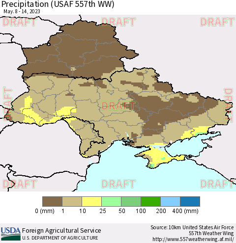 Ukraine, Moldova and Belarus Precipitation (USAF 557th WW) Thematic Map For 5/8/2023 - 5/14/2023