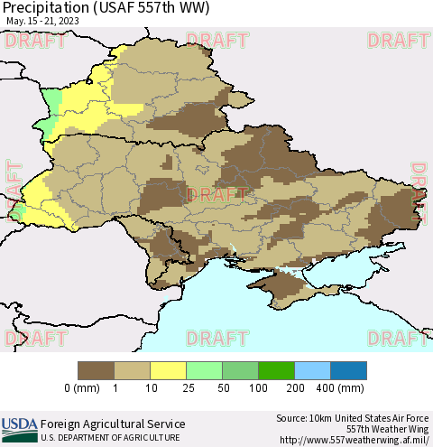 Ukraine, Moldova and Belarus Precipitation (USAF 557th WW) Thematic Map For 5/15/2023 - 5/21/2023