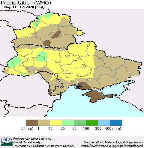 Ukraine, Moldova and Belarus Precipitation (WMO) Thematic Map For 5/11/2020 - 5/17/2020