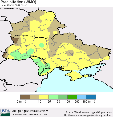 Ukraine, Moldova and Belarus Precipitation (WMO) Thematic Map For 3/15/2021 - 3/21/2021