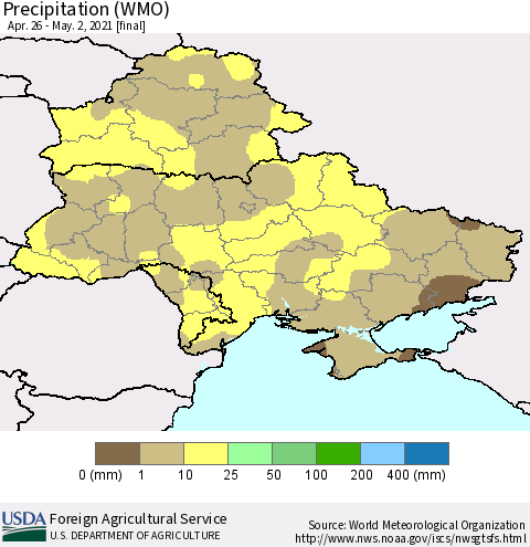 Ukraine, Moldova and Belarus Precipitation (WMO) Thematic Map For 4/26/2021 - 5/2/2021