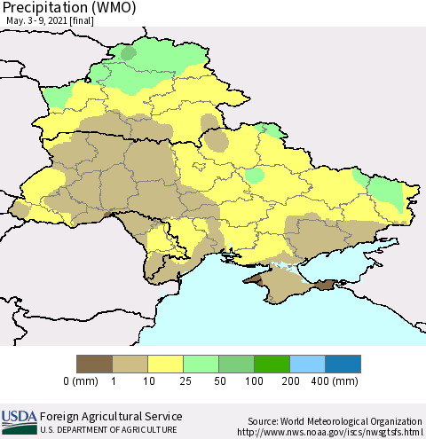 Ukraine, Moldova and Belarus Precipitation (WMO) Thematic Map For 5/3/2021 - 5/9/2021