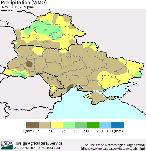 Ukraine, Moldova and Belarus Precipitation (WMO) Thematic Map For 5/10/2021 - 5/16/2021