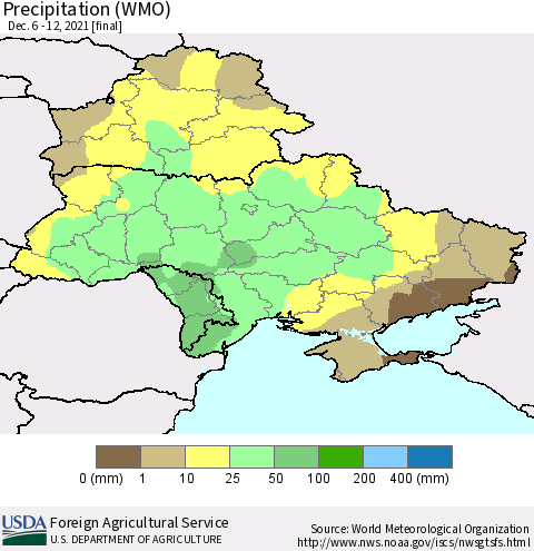 Ukraine, Moldova and Belarus Precipitation (WMO) Thematic Map For 12/6/2021 - 12/12/2021