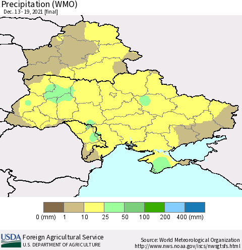 Ukraine, Moldova and Belarus Precipitation (WMO) Thematic Map For 12/13/2021 - 12/19/2021