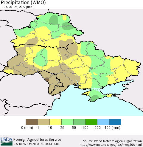Ukraine, Moldova and Belarus Precipitation (WMO) Thematic Map For 6/20/2022 - 6/26/2022