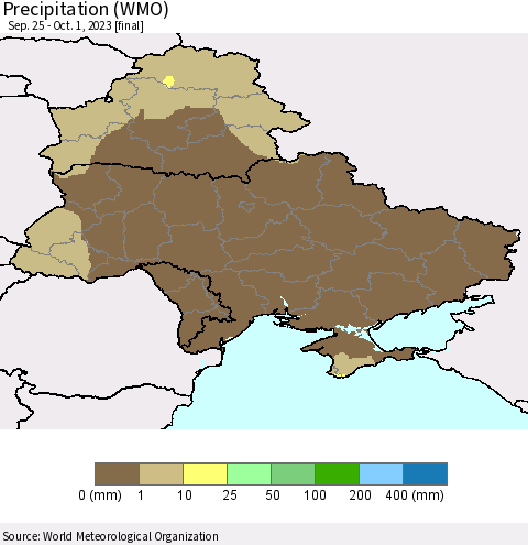 Ukraine, Moldova and Belarus Precipitation (WMO) Thematic Map For 9/25/2023 - 10/1/2023