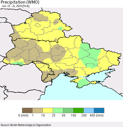 Ukraine, Moldova and Belarus Precipitation (WMO) Thematic Map For 1/15/2024 - 1/21/2024