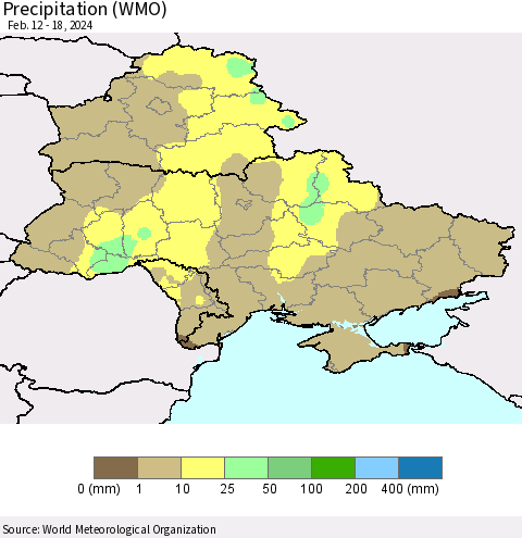 Ukraine, Moldova and Belarus Precipitation (WMO) Thematic Map For 2/12/2024 - 2/18/2024