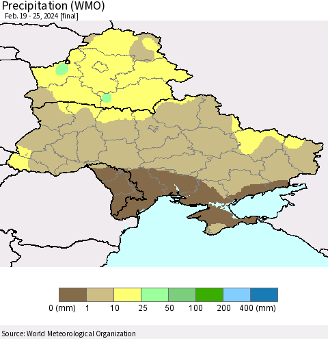 Ukraine, Moldova and Belarus Precipitation (WMO) Thematic Map For 2/19/2024 - 2/25/2024