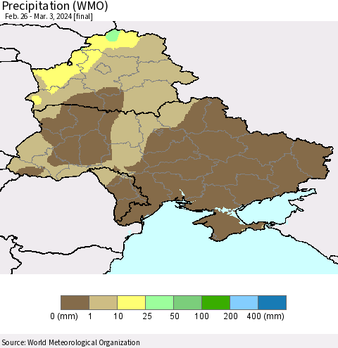 Ukraine, Moldova and Belarus Precipitation (WMO) Thematic Map For 2/26/2024 - 3/3/2024