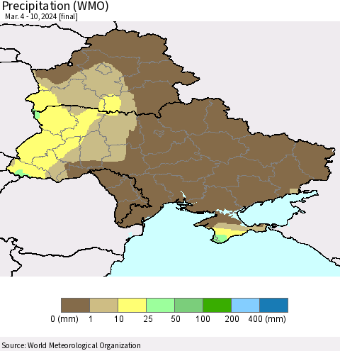 Ukraine, Moldova and Belarus Precipitation (WMO) Thematic Map For 3/4/2024 - 3/10/2024